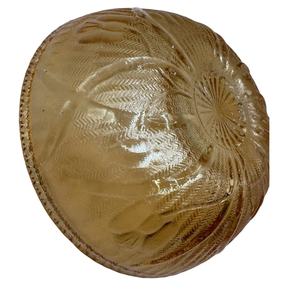 Jeanette Glass Iris and Herringbone Marigold Carnival Glass Iridescent Bowl 4.5